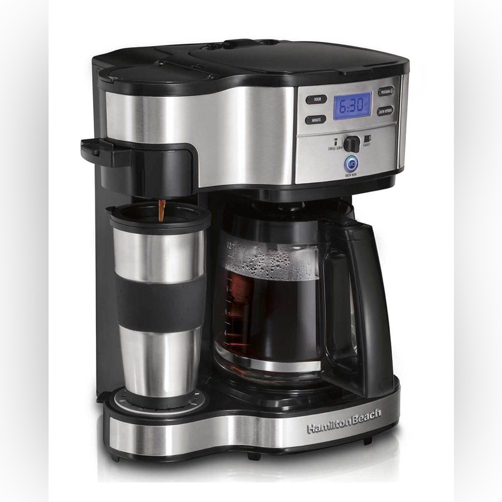 Hamilton Beach 2-Way Coffee Maker, Single-Serve &12 Cup Carafe,Stainless 49980RG